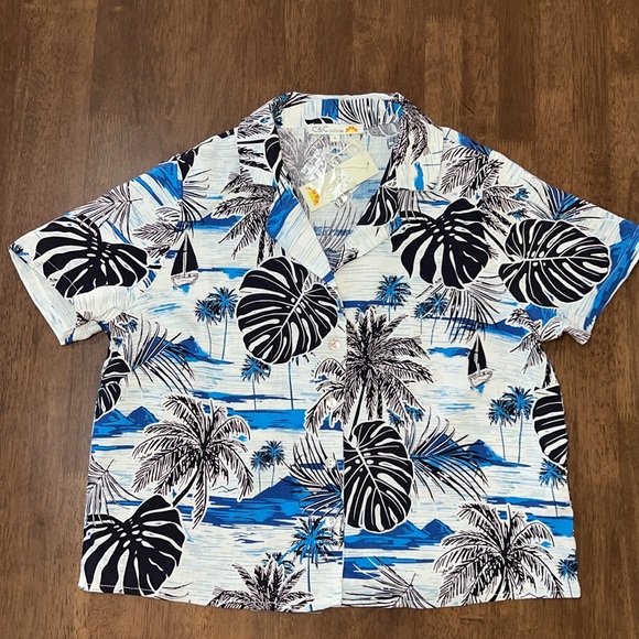 Linen Cotton Crop Boxy Button Front Shirt Beach Hawaiian Coconut Girl Sz S NWT - Picture 5 of 9